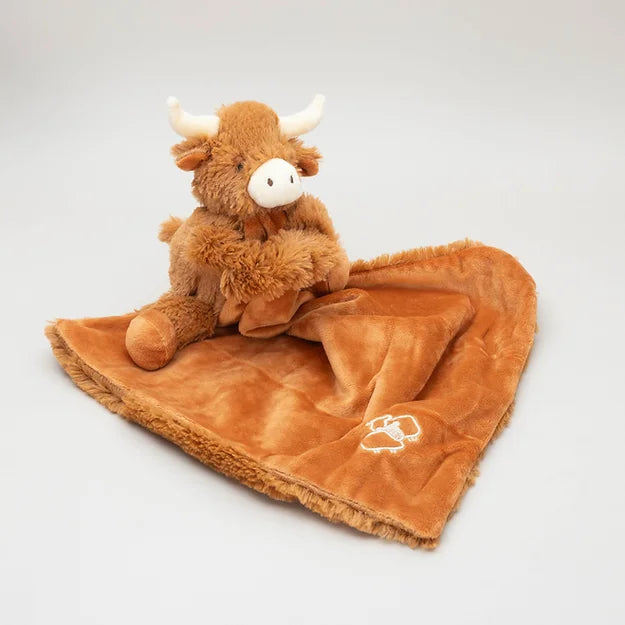 Horned Highland Brown Cow Plush Baby Comforter The Bee s Knees British Imports