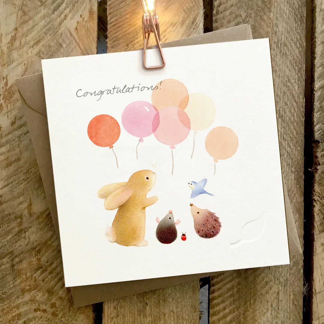 Congratulations Animal & Balloon Card