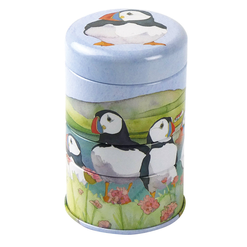 Sea Thrift Puffins Set of 3 Mini Stacker Tins