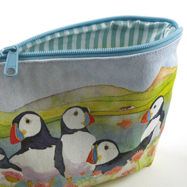 Sea Thrift Puffins Zipped Pouch