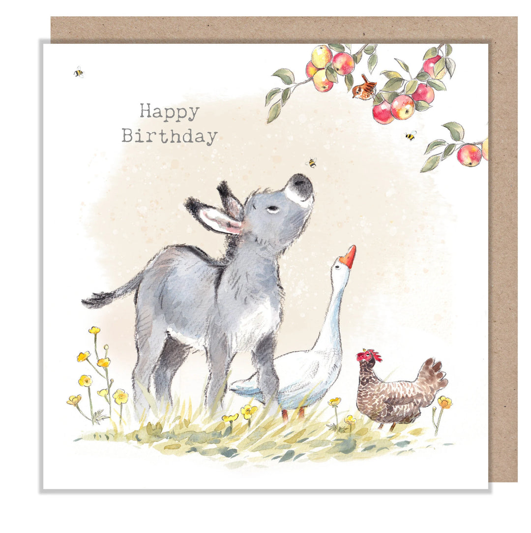 Donkey With Apples "Happy Birthday" Greetings Card