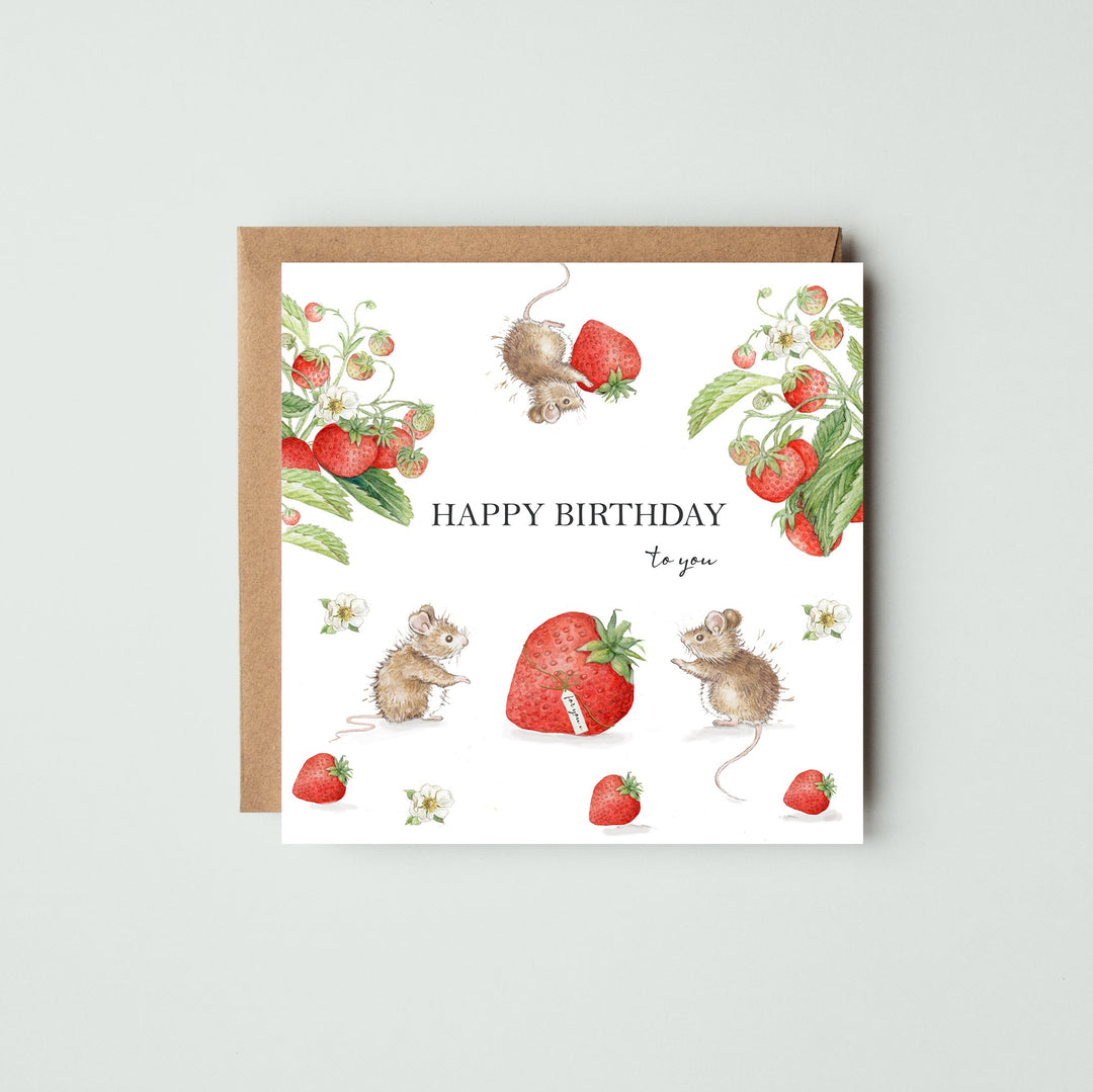 Strawberry Mice Birthday Card