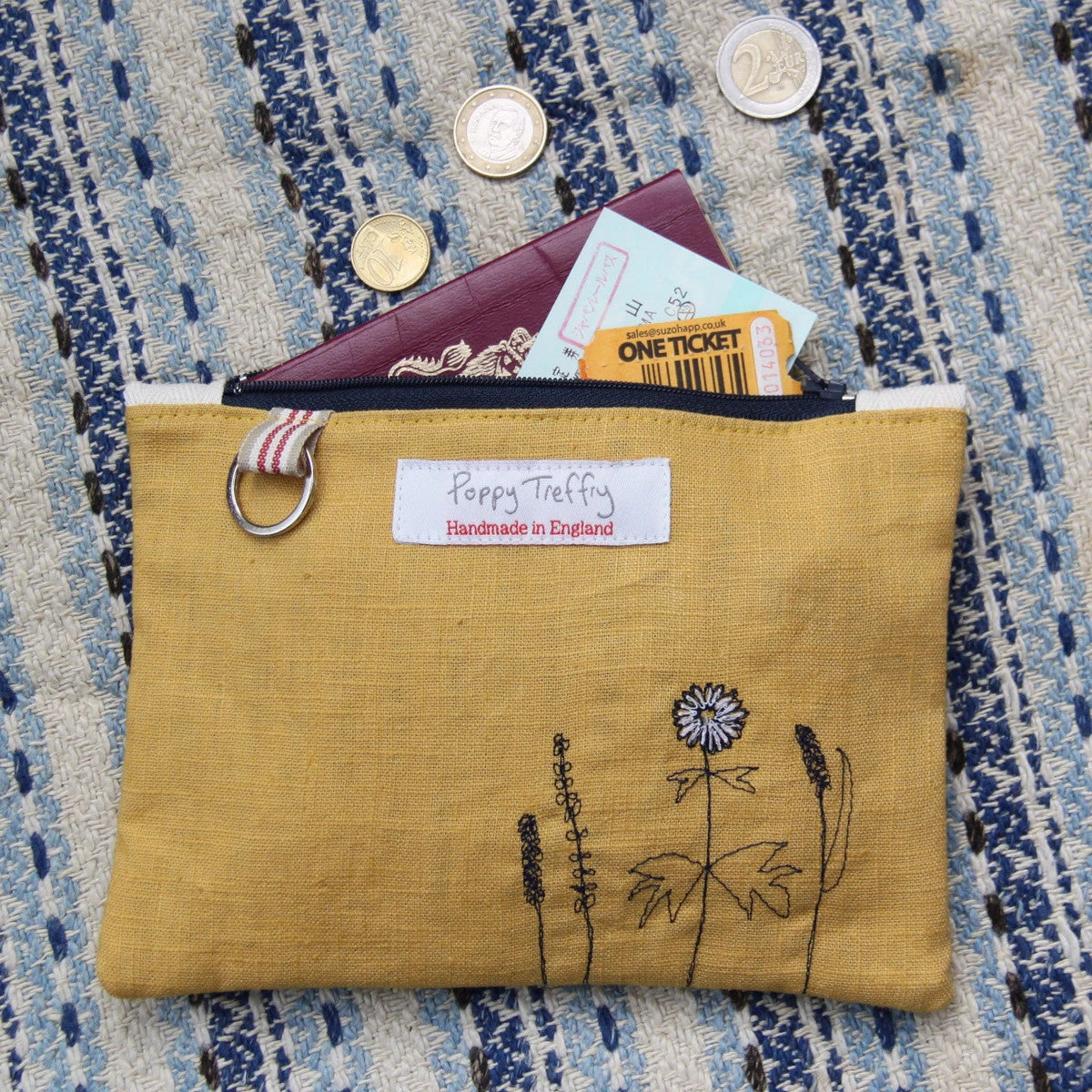 Wild Grasses Flat Embroidered Purse with Keyring The Bee s Knees