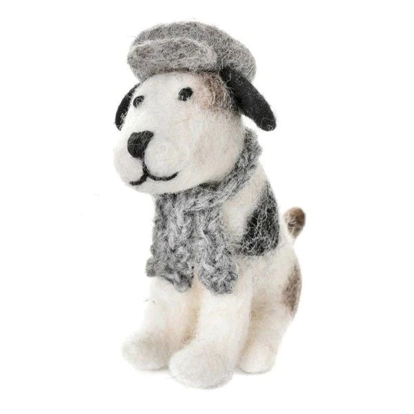 Sitting Jack Russel with Flat Cap & Scarf