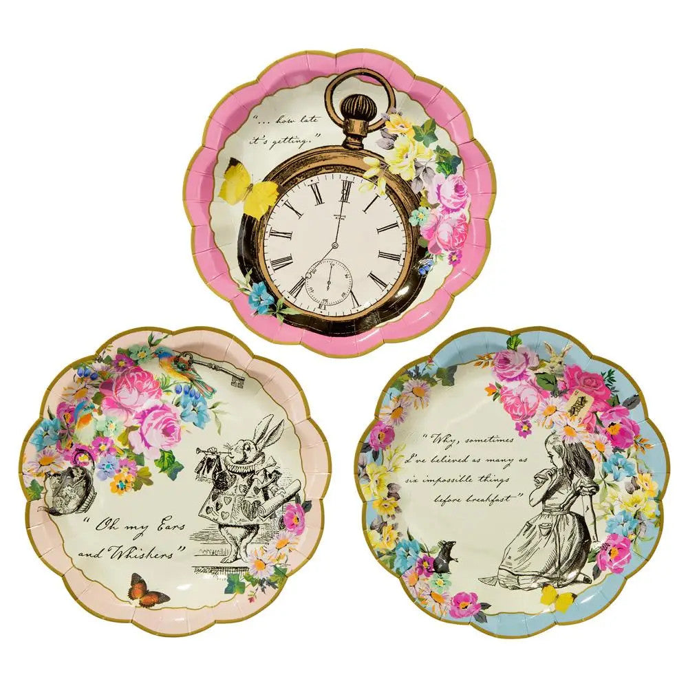 Alice in Wonderland Plates Vintage Style Paper Plates Mad Hatters Tea Party  x 12