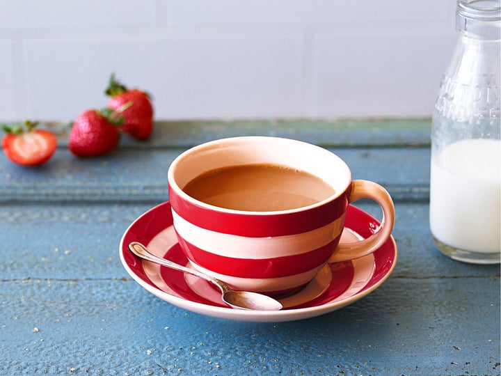 Cornishware Striped Breakfast Cup & Saucer - red