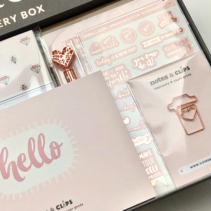 Blush and Rose Gold Stationery Box by Notes & Clips.