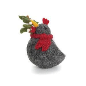 Christmas Chickens with Mistletoe & Holly Sprigs Felt Decorations