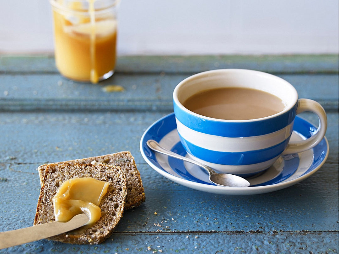 Cornishware Striped Breakfast Cup & Saucer - blue