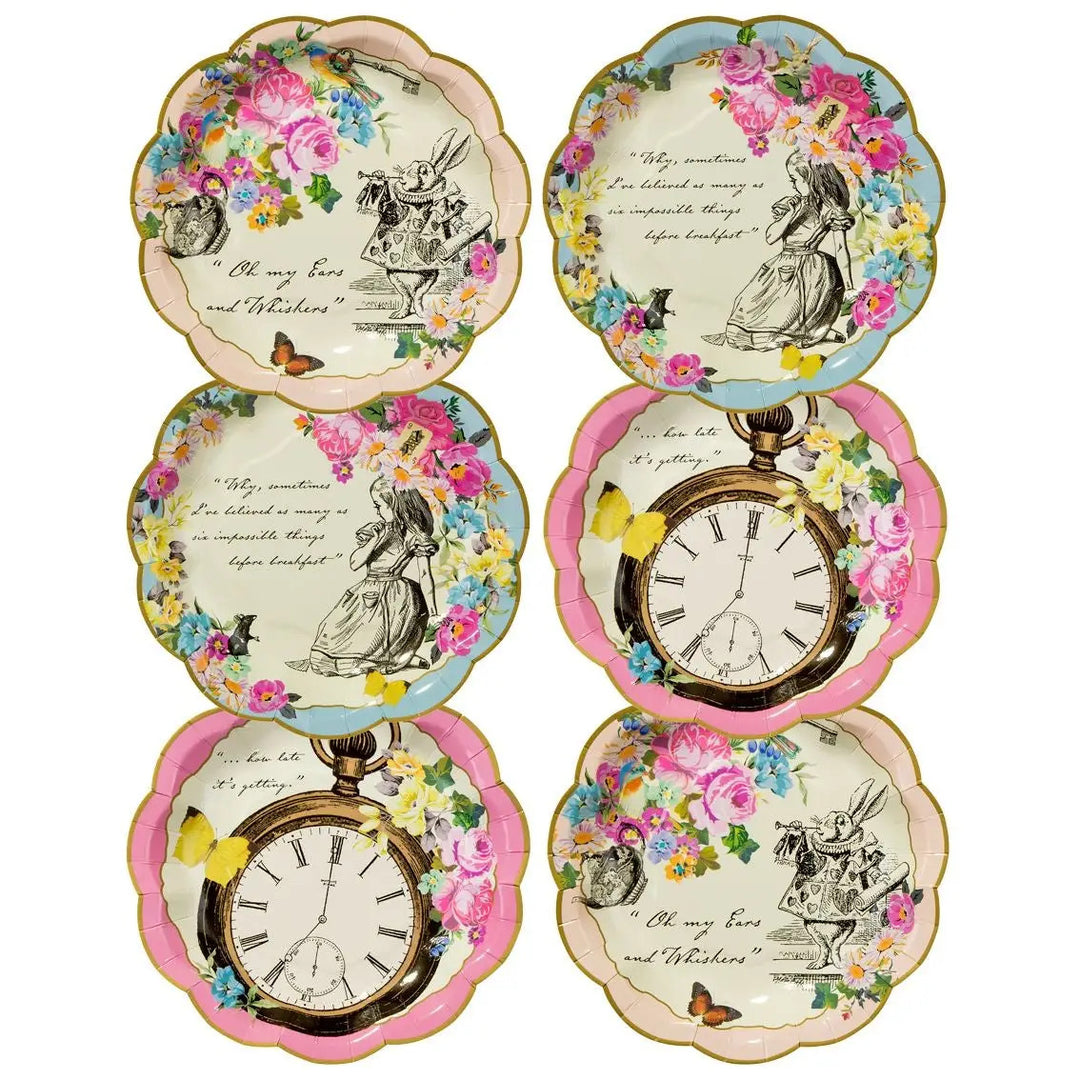 Alice in Wonderland Plates Vintage Style Paper Plates Mad Hatters Tea Party  x 12