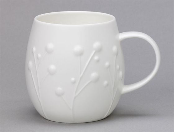 Repeat Repeat's White Bone China Large Plum Flex mug. Made in England.