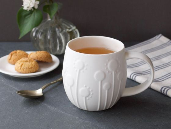 Repeat Repeat's White Bone China Plum Lollipop mug. Made in England.