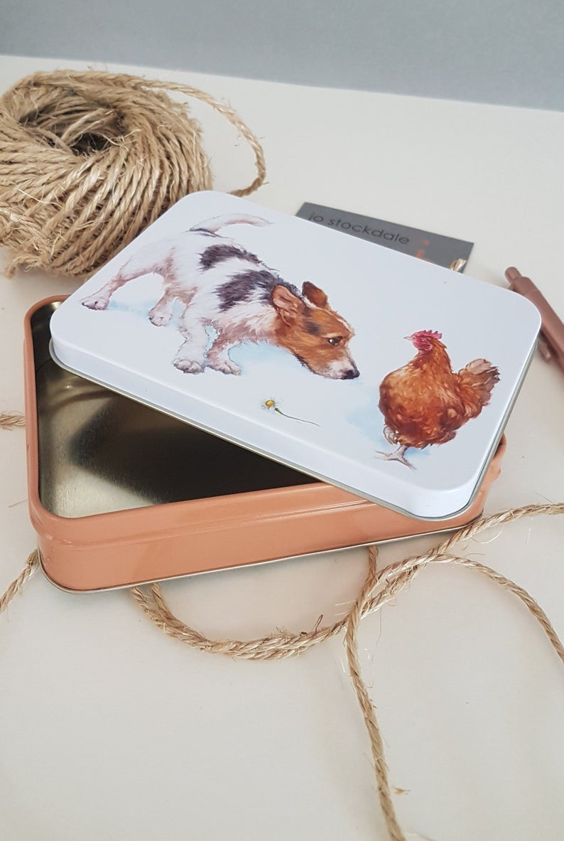 Jo Stockdale Best Friends Jack Russell Small Rectangular Tin.