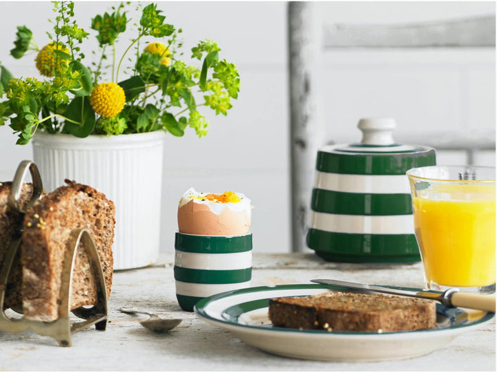 Cornishware Striped covered sugar Pot - adder green