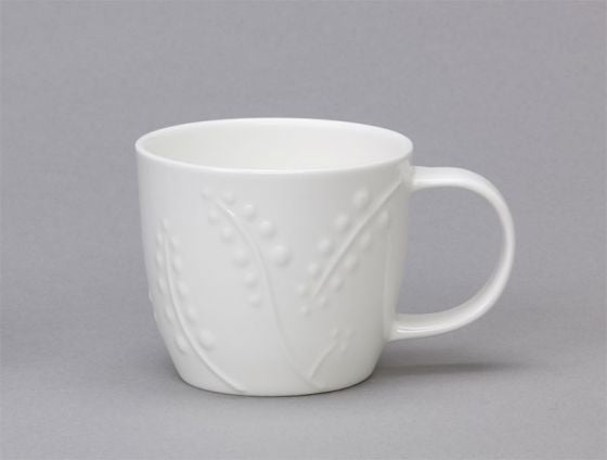 Repeat Repeat's White Bone China Olive Berries mug. Made in England.