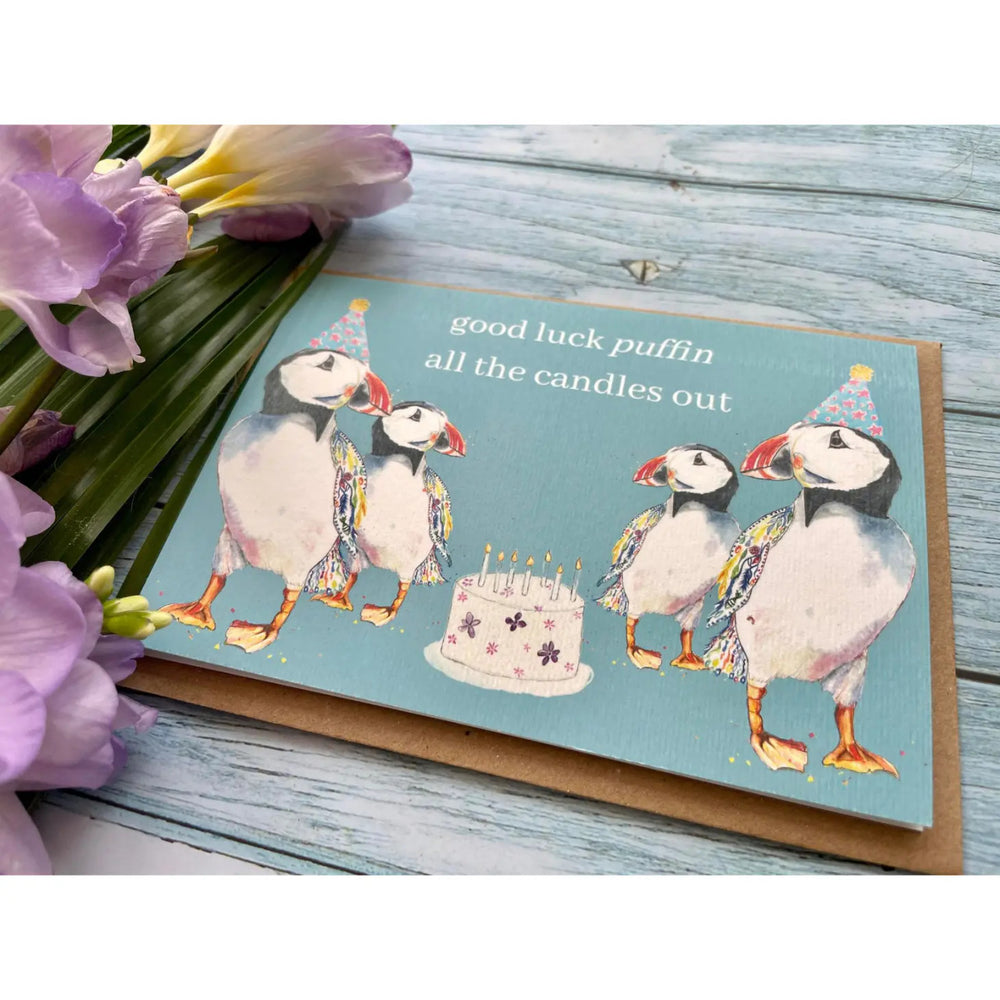 Good Luck Puffin All the Candles Out Eco-card