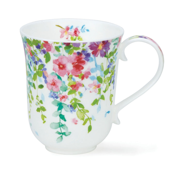 Dunoon Fine Bone China Braemar Trailing Flowers Mug - Pink. Handmade in England.