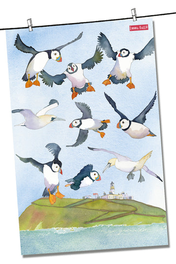 Coastal Puffins 100% Cotton Tea Towel from Emma Ball. Image