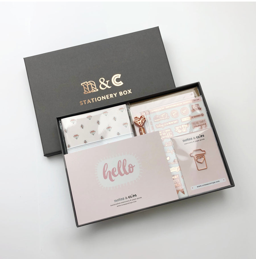 Blush and Rose Gold Stationery Box by Notes & Clips.