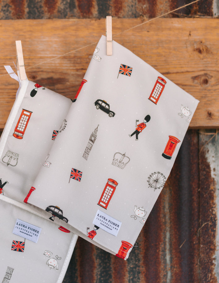 100% Cotton Bright & British tea towel By Designer Laura Fisher