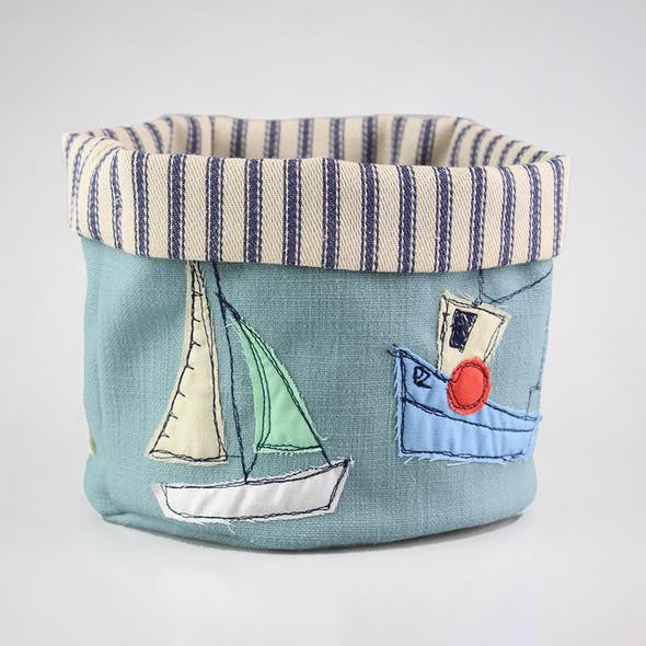 Boats Embroidered small art pot by Poppy Treffry.